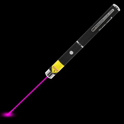 Violetter Laserpointer AV-1 mit sichtbarem Laserstrahl im Dunkeln